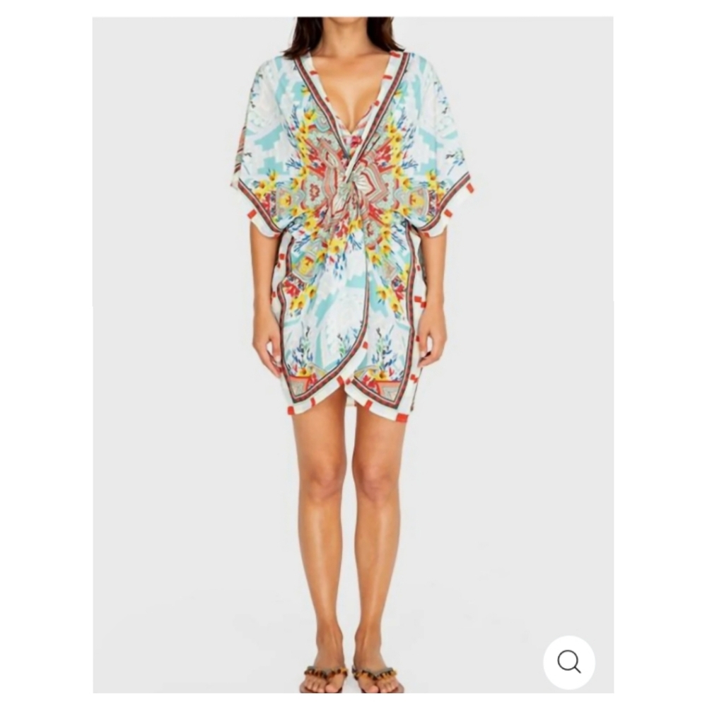 JOHNNY WAS Lina Twist Front Floral Silk Tunic